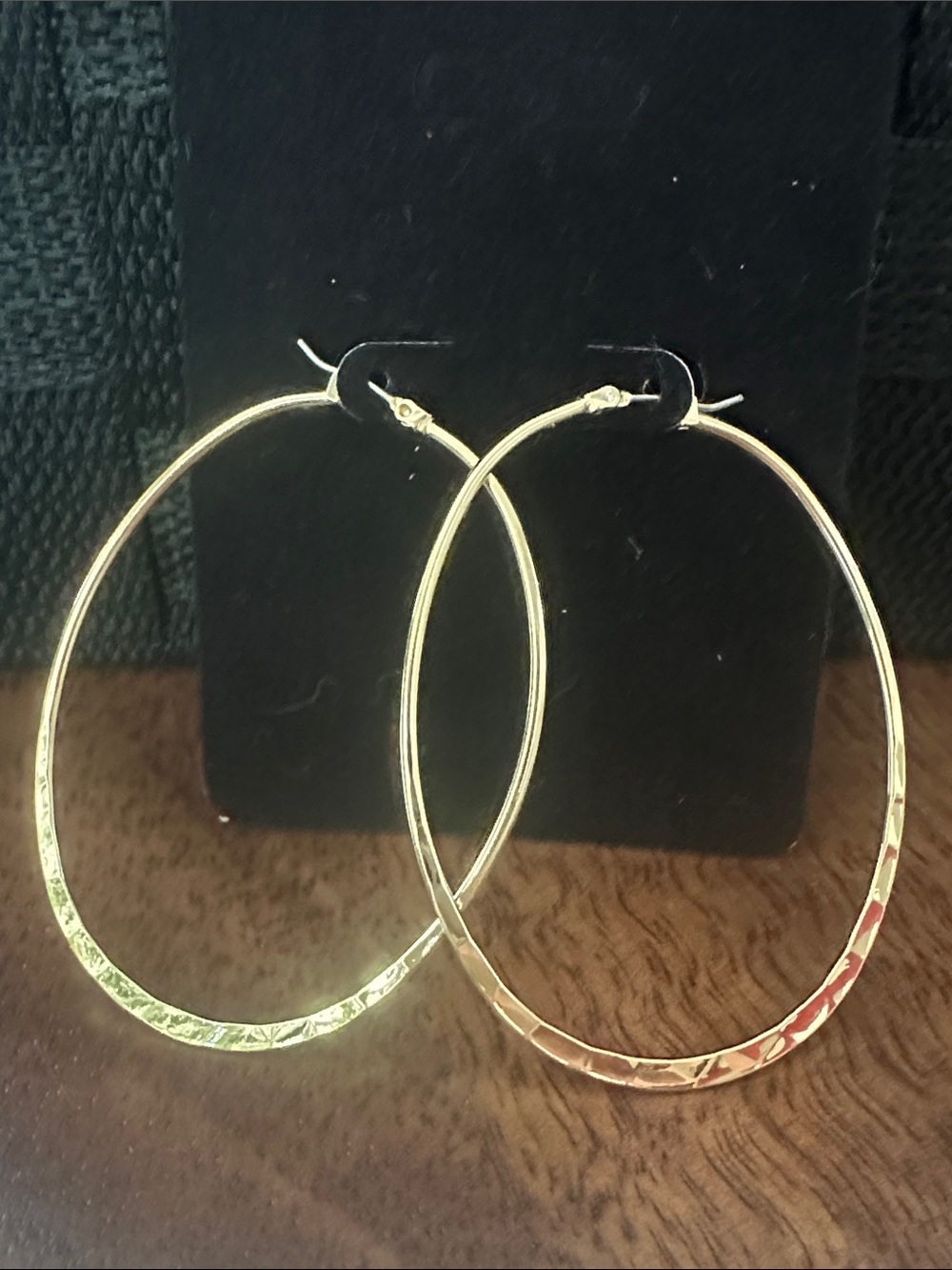 Gold Textured Large Hoop Earrings - Women Jewelry